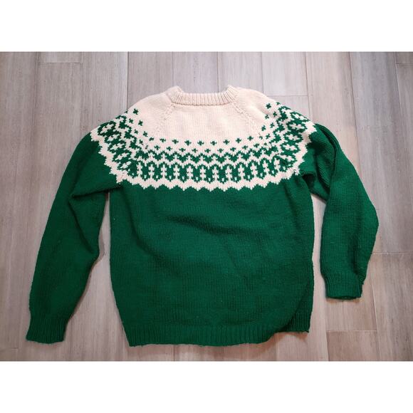 Vintage Handmade Knit Green & White Sweater Medium - Picture 5 of 6